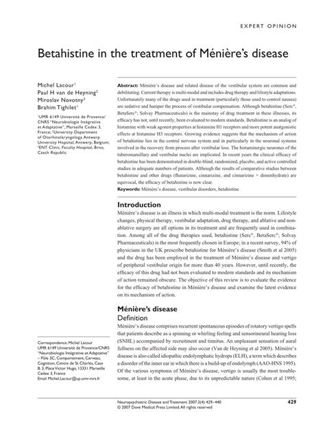Betahistine in the treatment of Ménière’s disease .